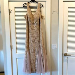 Alex evenings blush nude lace V-neck trumpet dress size 20W
